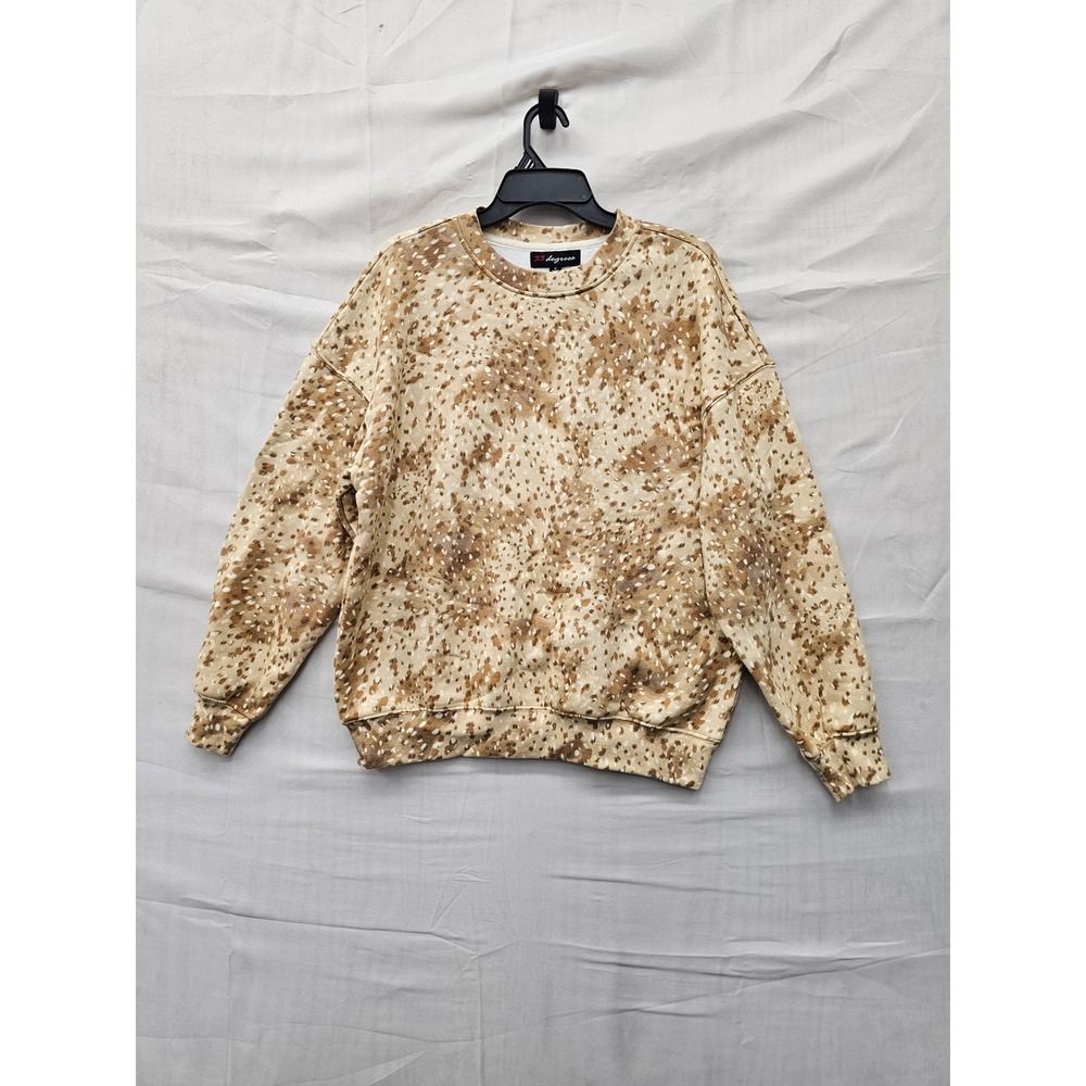 33 Degrees Womens Animal Print Pullover Sweatshirt Brown Cotton Blend Size Small